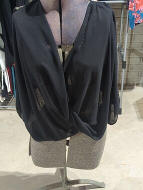 Sheer Black Drape Front Women's Top